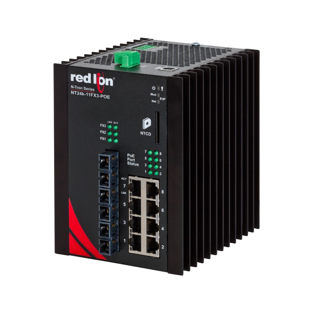 NT24k PoE Series, 11-Port, N-Tron NT24k®-11FX3-POE Managed PoE+ Gigabit Ethernet Switch, SC 2km PTP Enabled