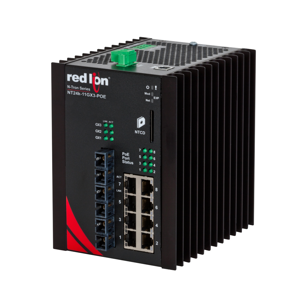 NT24k PoE Series, 11-Port, N-Tron NT24k®-11GX3-POE Managed PoE+ Gigabit Ethernet Switch, SC 500m