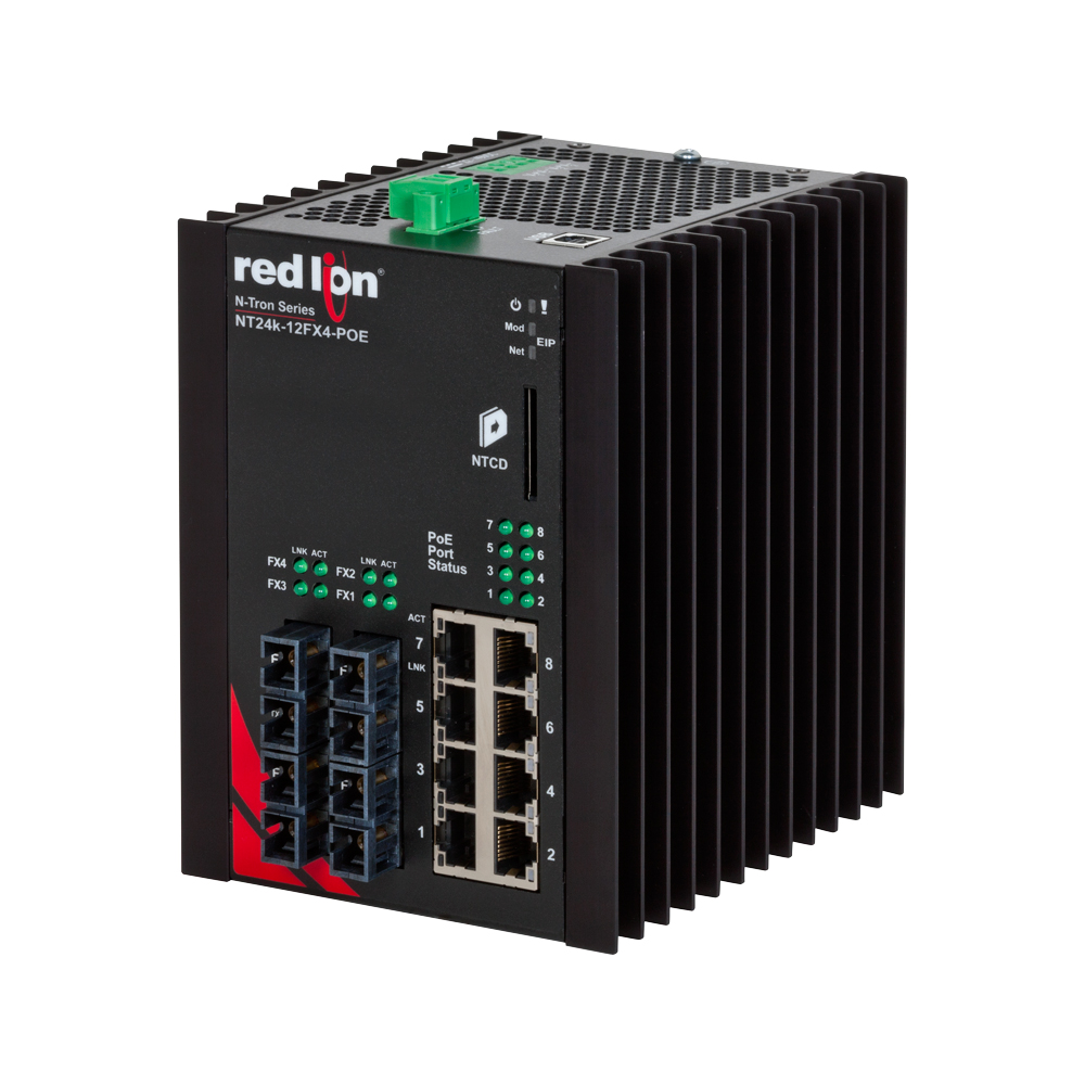 NT24k PoE Series, 12-Port, N-Tron NT24k®-12FX4-POE Managed PoE+ Gigabit Ethernet Switch, SC 2km