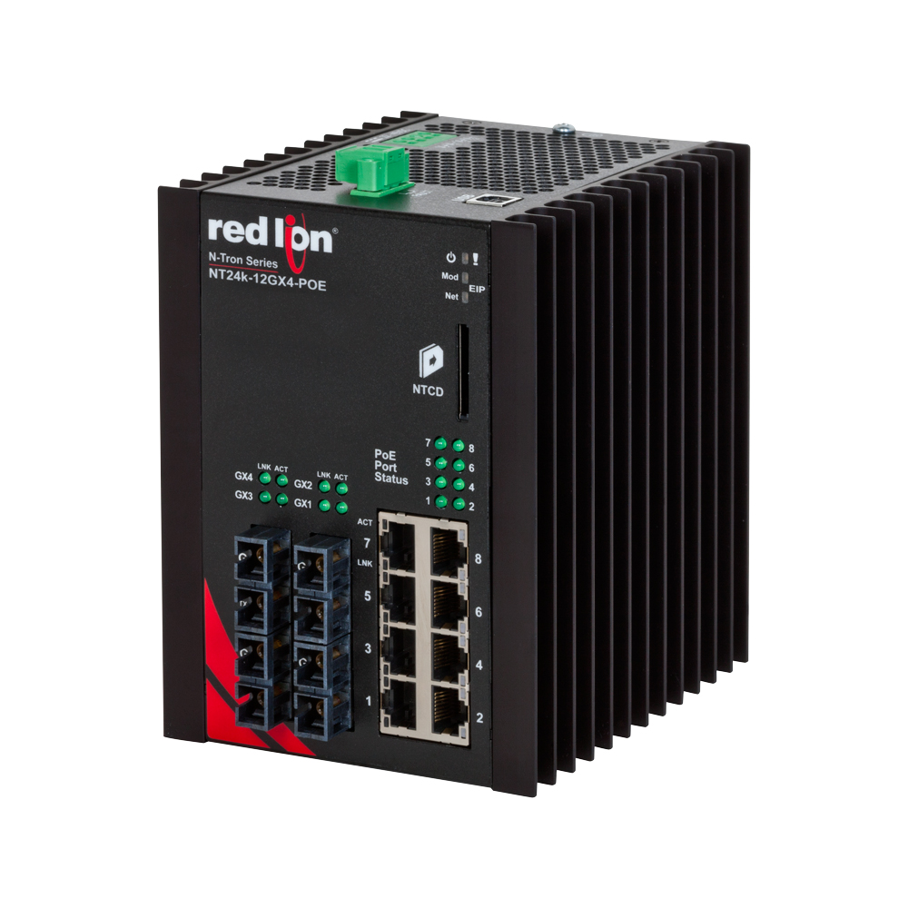 NT24k PoE Series, 12-Port, N-Tron NT24k®-12GX4-POE Managed PoE+ Gigabit Ethernet Switch, SC 500m