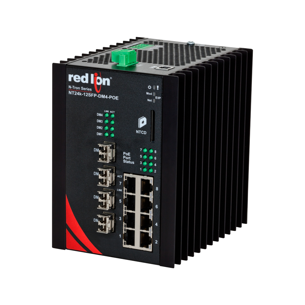 NT24k PoE Series, 12-Port, N-Tron NT24k®-12SFP-POE Managed PoE+ Gigabit Ethernet Switch, DM4 SFPkm PTP Enabled