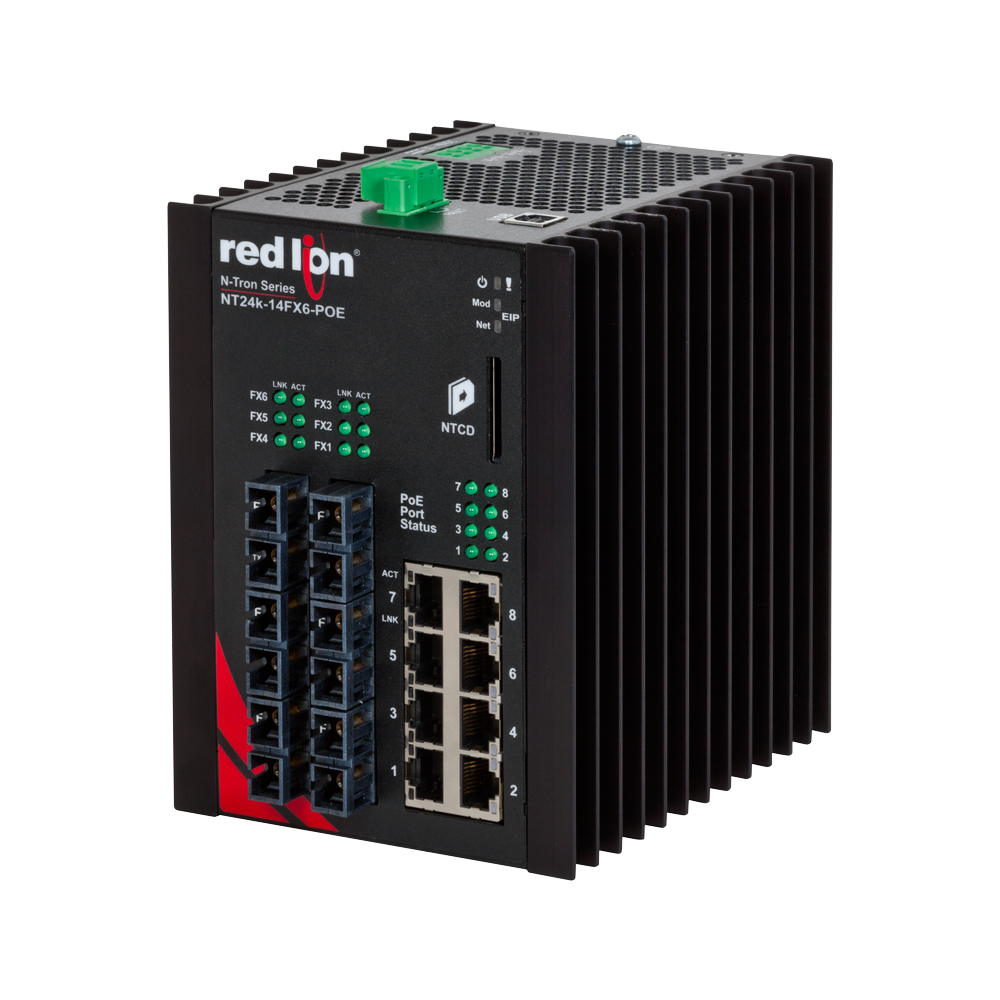 NT24k PoE Series, 14-Port, N-Tron NT24k®-14FXE6-POE Managed PoE+ Gigabit Ethernet Switch, SC 15km