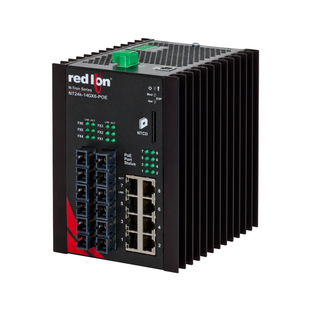 NT24k PoE Series, 14-Port, N-Tron NT24k®-14GXE6-POE Managed PoE+ Gigabit Ethernet Switch, SC 10km