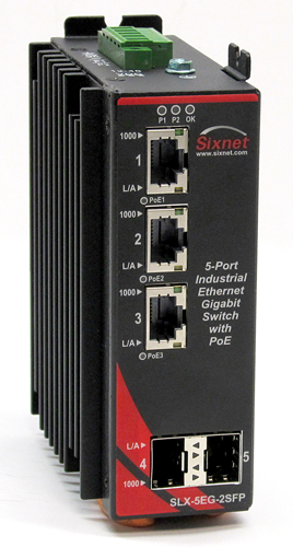 SLX PoE Series, 5-Port, Sixnet SLX-5EG Unmanaged Gigabit Ethernet POE Switch