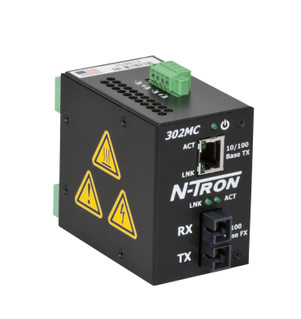 302MC Series, 2-Port, N-Tron 302MC Industrial Media Converter with Monitoring, SC 15km