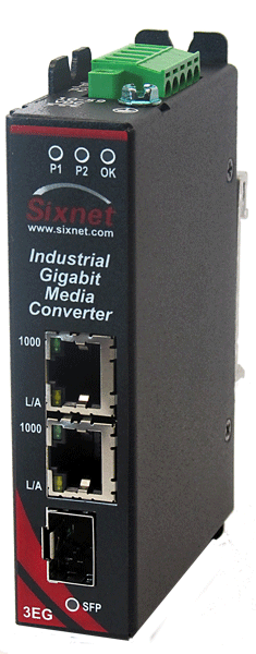 SLX Series, 3-Port, Sixnet SLX-3EG Unmanaged Industrial Gigabit Media Converter