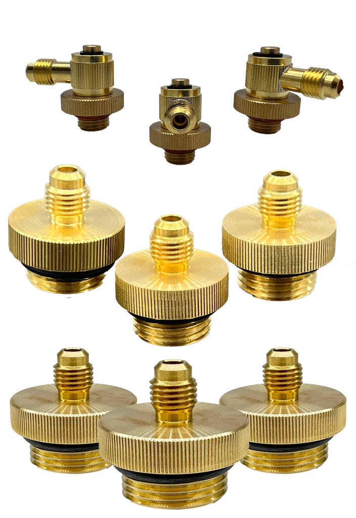 Set of 9 quick connect test fittings in brass 3 of each size (1/4"swivel, 1/2", 3/4")