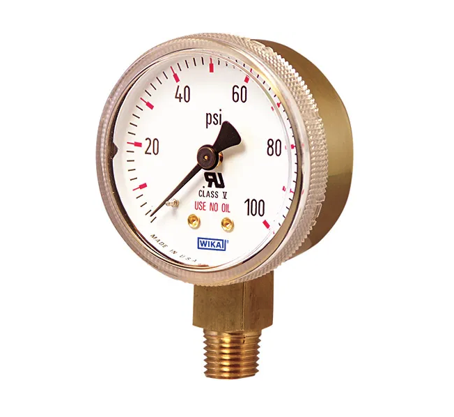 111.11 Series Dry Compressed Gas Regulator Gauge, 2" Dial, 0 to 160 psi, 1/8 NPT Brass Center Back Mount, O2 Cleaned