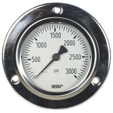 WIKA Front Flg Panel Mt Gauge 2.5", 3000 PSI, Liq Filled