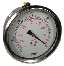 212.53 Series Dry Industrial Pressure Gauge, 4" Dial, -30 inHg/0 psi, 1/4 NPT Brass Lower Mount