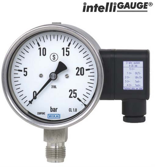 PGT23 Series Pressure Transmitter with Analog Display, 4" Dial, Silicone Filled Case, 1/2" NPT Lower Mount, -1-5 BAR