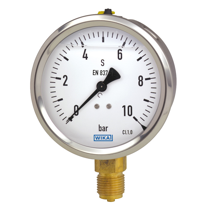 213.53 Series Glycerin Filled Industrial Pressure Gauge, 2.5" Dial, 0 to 70 psi (kg/cm2), 1/4 NPT Nickel Plated Back Mount, Front Flange