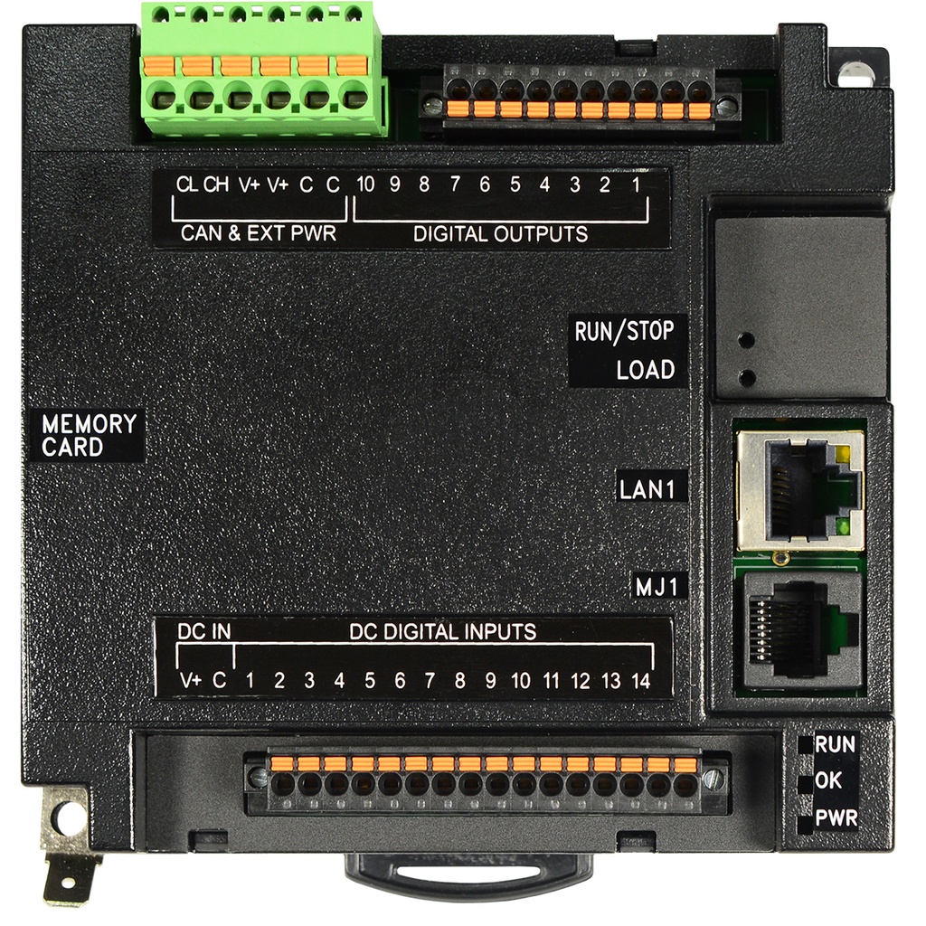 Currently only available as (-75) variant RCC Logic controller without display. 14 digital DC inputs,10 digital outputs, RS-485 & RS-232, CAN, 10/100 Ethernet.