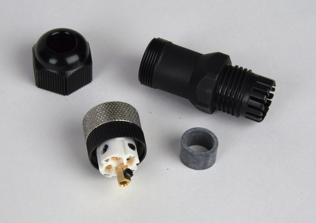 Field wireable Plug - m12x5 A-coded Female.  Requires only wire strippers and screwdriver for field assembly