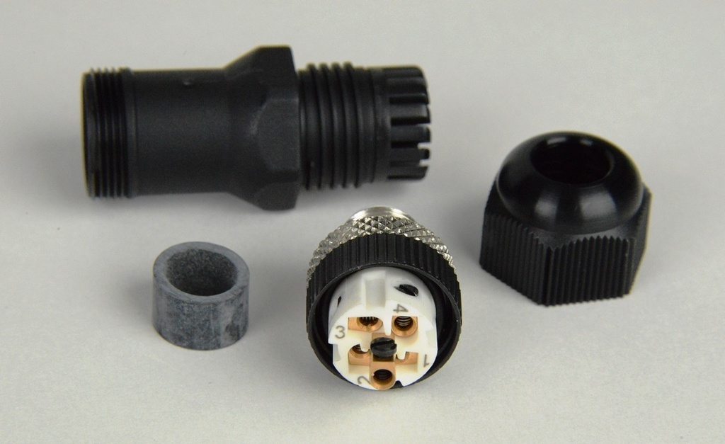 Field wireable Plug - m12x5 A-coded Male.  Requires only wire strippers and screwdriver for field assembly