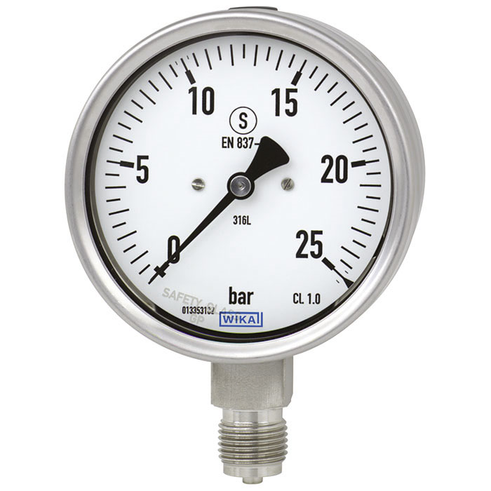 233.30 Series 2.5" SS Solid-Front Safety Case Pressure Gauge, 0 to 30 psi, 1/4 NPT, LM, Glycerin/Water Filled