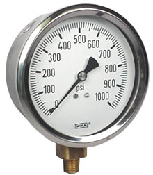 232.53 Series Ready to Fill Pressure Gauge, 4" Dial, 0 to 1000 psi, 1/4 NPT SS Lower Mount