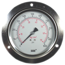 WIKA Front Flange Panel Mount Gauge 4", 1000 PSI