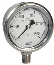 WIKA Stainless Pressure Gauge 2.5", 1500 PSI, Liquid Filled