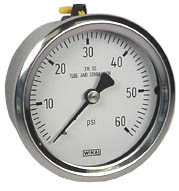 WIKA Stainless Pressure Gauge 2.5", 60 PSI, Liquid Filled