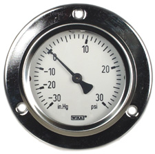 WIKA Front Flg Panel Mt SS Gauge 2.5", 30"Hg-0-30PSI