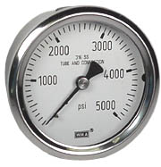 WIKA Stainless Pressure Gauge 2.5", 5000 PSI, Liquid Filled