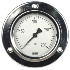 WIKA Front Flange Panel Mount Gauge 2.5", 200 PSI