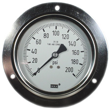 232.53 Series Dry Pressure Gauge, 4" Dial, 0 to 600 psi, 1/2 NPT SS Lower Back Mount, Front Flange, O2 Cleaned