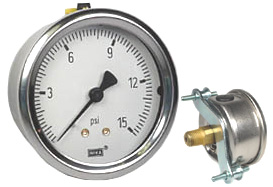 WIKA U-Clamp Panel Mount Pressure Gauge 2.5", 15 PSI