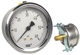 WIKA U-Clamp Panel Mount Pressure Gauge 2.5", 60 PSI