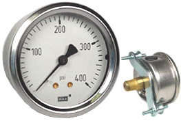 212.53 Series Dry Industrial Pressure Gauge, 2.5" Dial, 0 to 400 psi, 1/4 NPT Brass, U-Clamp Panel Mount