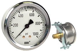 213.53 Series Liquid Filled Pressure Gauge, 2.5" Dial, 0 to 1000 psi, 1/4 NPT Brass U-Clamp Panel Mount