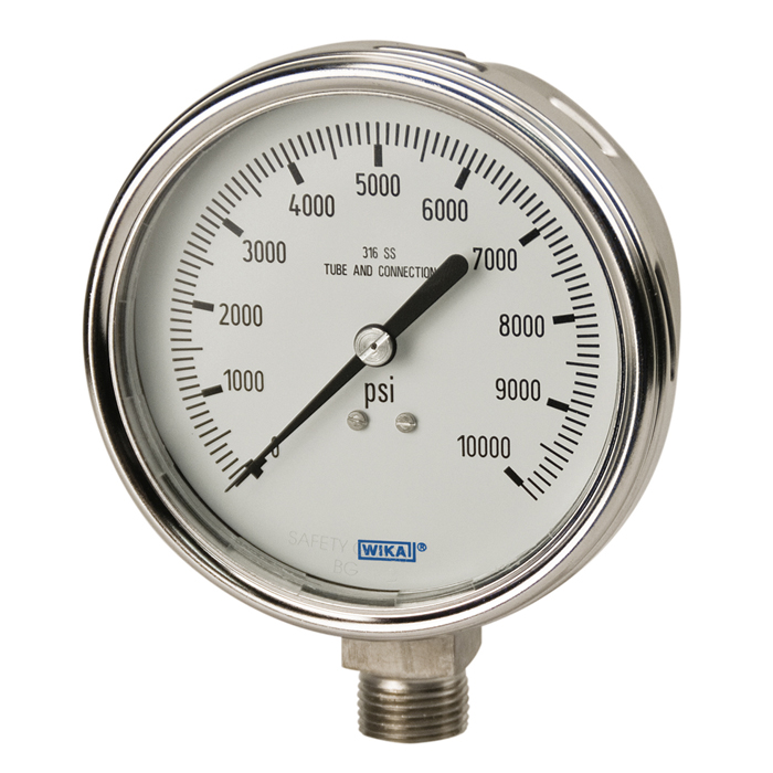 232.53 Series 4" SS Pressure Gauge, Dry/Fillable, Crimped Ring, SS Wetted Parts