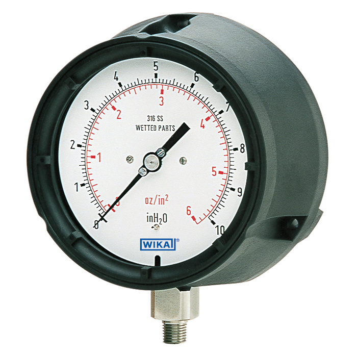 6x2.34 Series 4.5" Thermoplastic Low Pressure Capsule Gauge, Solid-Front, Dry/Fillable, Brass or SS Wetted Parts