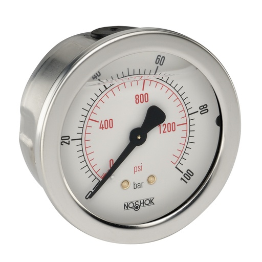 [25-911-1-bar/psi-G1/4] 900 Series Liquid Filled Pressure Gauge, 0 to -1 bar, G1/4