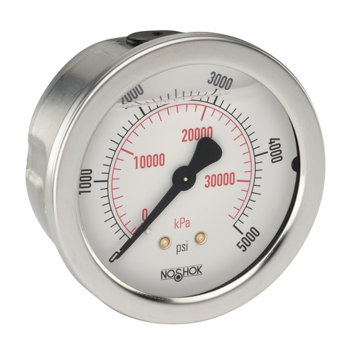 [25-911-100-psi/kPa-BP3] 900 Series Liquid Filled Pressure Gauge, 0 psi to 100 psi, Brass Press Fit Orifice 0.3 mm