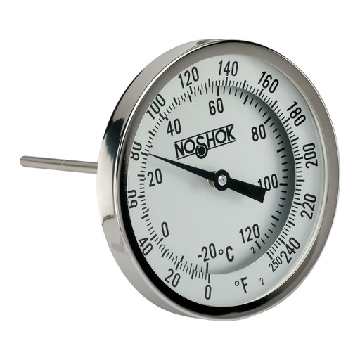 [50-310-040-0/200-F/C] 300 Series Bimetal, Industrial Thermometer, External Reset, Sanitary Options, 0 to 200 °F, 1/2" NPT, 4" Stem, 0.250" Stem Diam