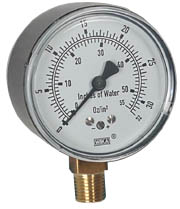 [9851739] 611.10 Series Dry Capsule Pressure Gauge, 2.5" Dial, 2 to 32 oz/in2 (in.WC), 1/4 NPT Brass Lower Mount