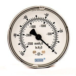 [9747465] 611.10 Series Dry Capsule Pressure Gauge, 2.5" Dial, -100 to 0 in (mm.WC), 1/4 NPT Brass Center Back Mount