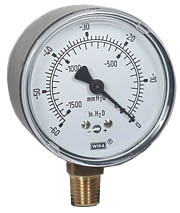 [9748321] 611.10 Series Dry Capsule Pressure Gauge, 2.5" Dial, -60 to 0 in (mm.WC), 1/4 NPT Brass Lower Mount