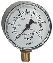 [9851810] 611.10 Series Dry Capsule Pressure Gauge, 2.5" Dial, 0 to 100 in (mm.WC), 1/4 NPT Brass Lower Mount