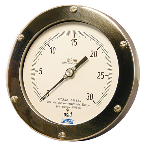 [4375926] 732.25 Series Dry Differential Pressure Gauge, 6" Dial, 0 to 15 psid, 2x 1/4 NPTF SS Back Entry, NACE Sour Gas Service