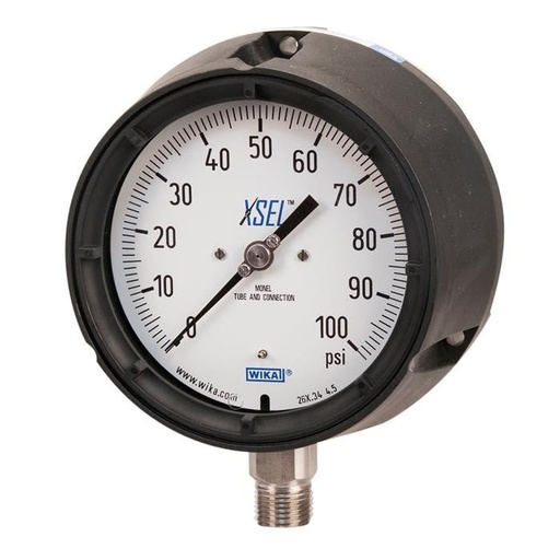 [52766940] 262.34 Series Dry Industrial Pressure Gauge, 4.5" Dial, 0 to 800 psi, 1/2 NPT Monel Lower Mount