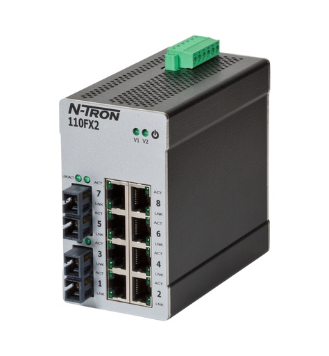 [110FXE2-SC-80] 100 Series, 10-Port, N-Tron 110FX2 Unmanaged Industrial Ethernet Switch, SC 80km