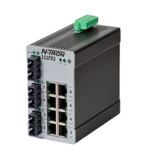 [111FXE3-SC-40] 100 Series, 11-Port, N-Tron 111FX3 Unmanaged Industrial Ethernet Switch, SC 40km