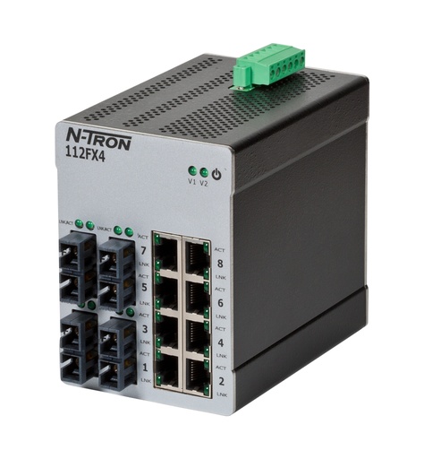 [112FX4-SC] 100 Series, 12-Port, N-Tron 112FX4 Unmanaged Industrial Ethernet Switch, SC 2km