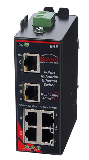 [SLX-6RS-1-D1] SLX Series, 6-Port, Sixnet SLX-6RS Industrial Ethernet Ring Switch with Monitoring