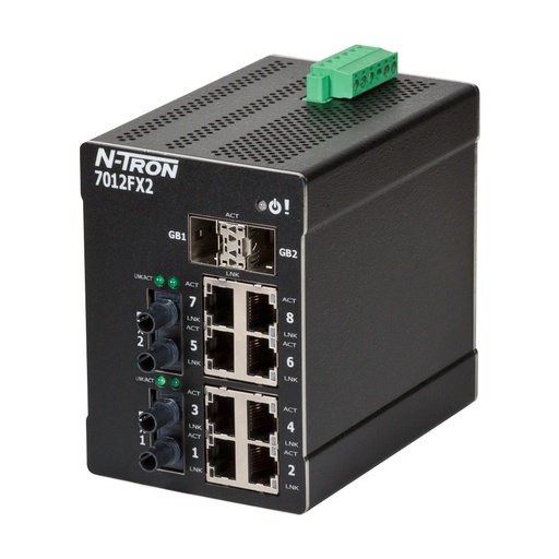 [7012FX2-ST] NT-7000 Series, 12-Port, N-Tron 7012FX2 Managed Industrial Ethernet Switch, ST 2km