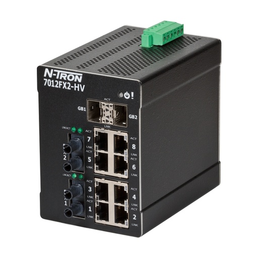 [7012FX2-ST-HV] NT-7000 Series, 12-Port, N-Tron 7012FX2 HV Managed Industrial Ethernet Switch, ST 2 km