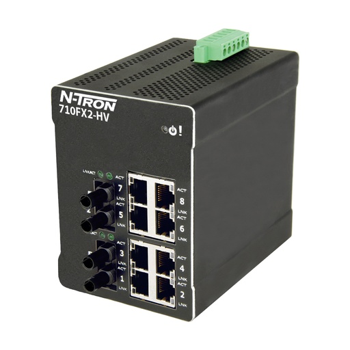 [710FX2-ST-HV] NT-700 Series, 10-Port, N-Tron 710FX2 HV Managed Industrial Ethernet Switch, ST 2km